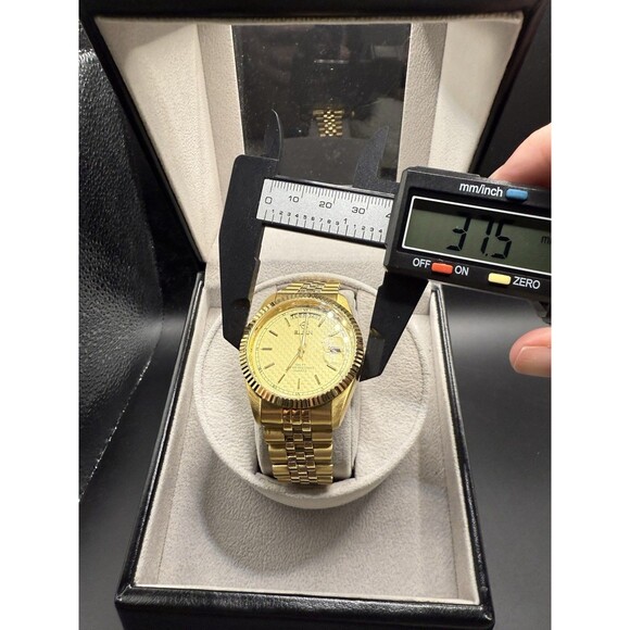 Elgin Presidential 35mm Day/Date Gold Plated Quartz Watch FC740-017 6M55-SR621SW main image 4